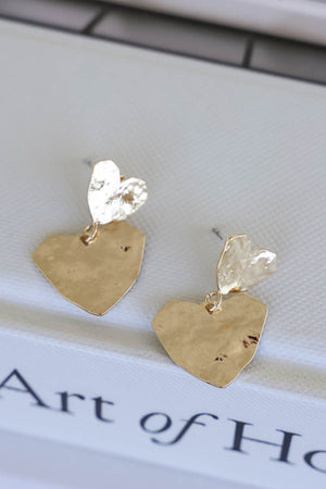 Playing Games Double Heart Hammered Earrings - Gold closet candy 2