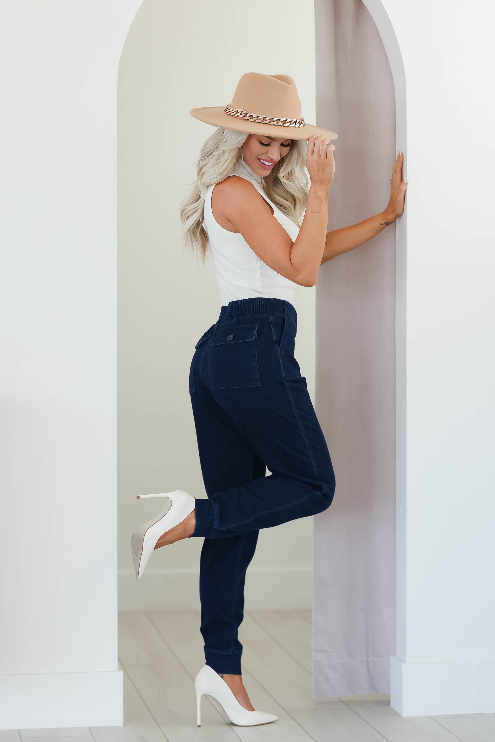 Delaney Stretch Denim Joggers - Dark Wash - Closet Candy