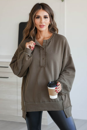 It's Perfect Henley Pullover - Olive closet candy 4