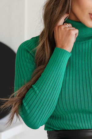 Been A Minute Ribbed Turtleneck Bodysuit - Kelly Green, Closet Candy, 4