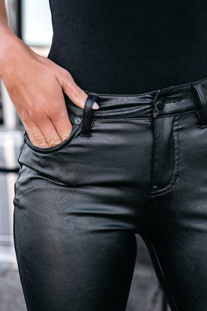 KANCAN Spilling Secrets Vegan Leather Flare Jeans  - Black, Closet Candy, 3