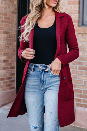 Never On Time Longline Cardigan - Dark Red, Closet Candy, 5