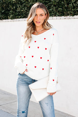 Heart on the Line Sweater - Ivory, Closet Candy, 2