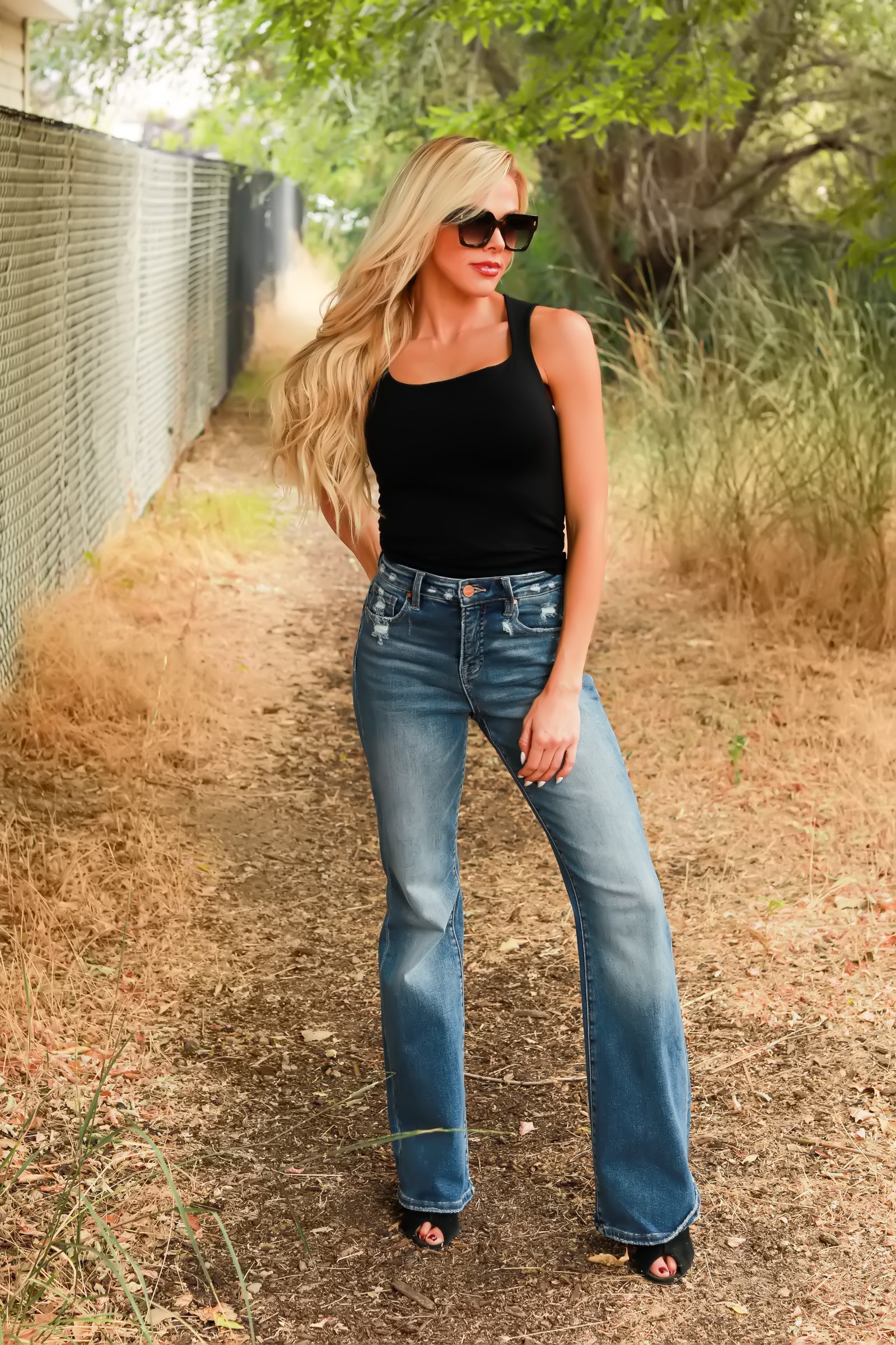 RISEN Tummy Control High Rise Skyline Flare Jeans