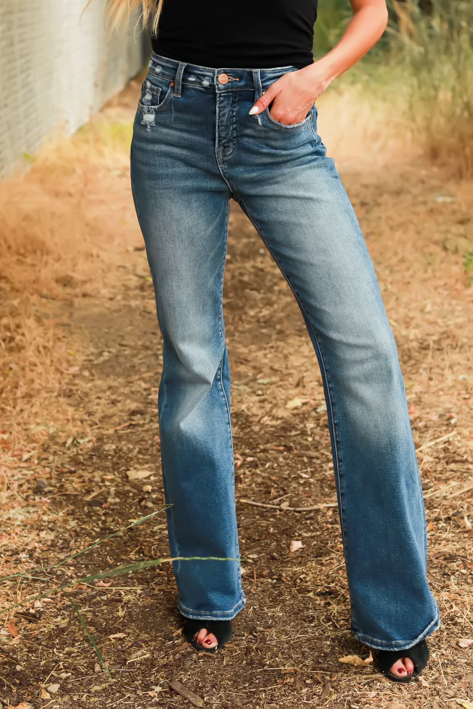RISEN Tummy Control High Rise Skyline Flare Jeans