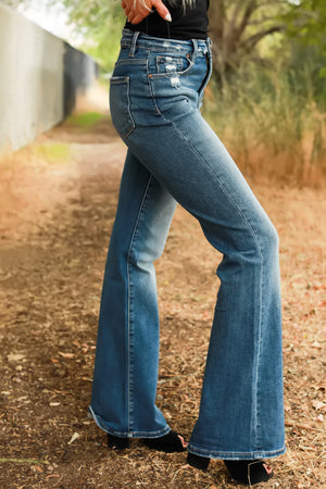 RISEN Tummy Control High Rise Skyline Flare Jeans, Closet Candy, 5