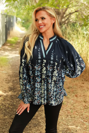 Garden Grace Floral Blouse, Midnight, Closet Candy, 1