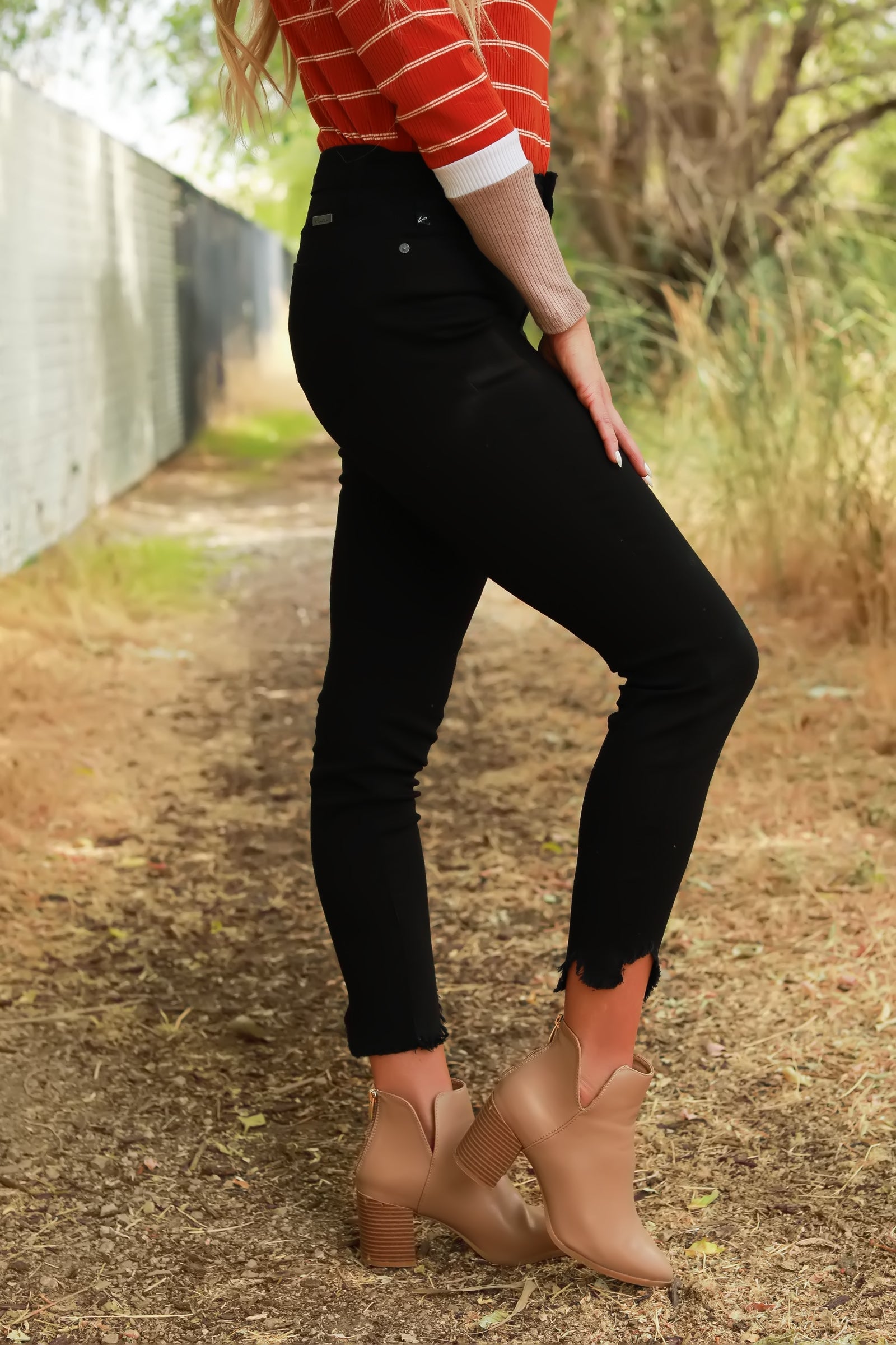 KANCAN High Rise Midnight Fray Skinnies, Black, Closet Candy, 1