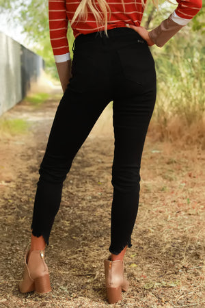 KANCAN High Rise Midnight Fray Skinnies, Black, Closet Candy, 3