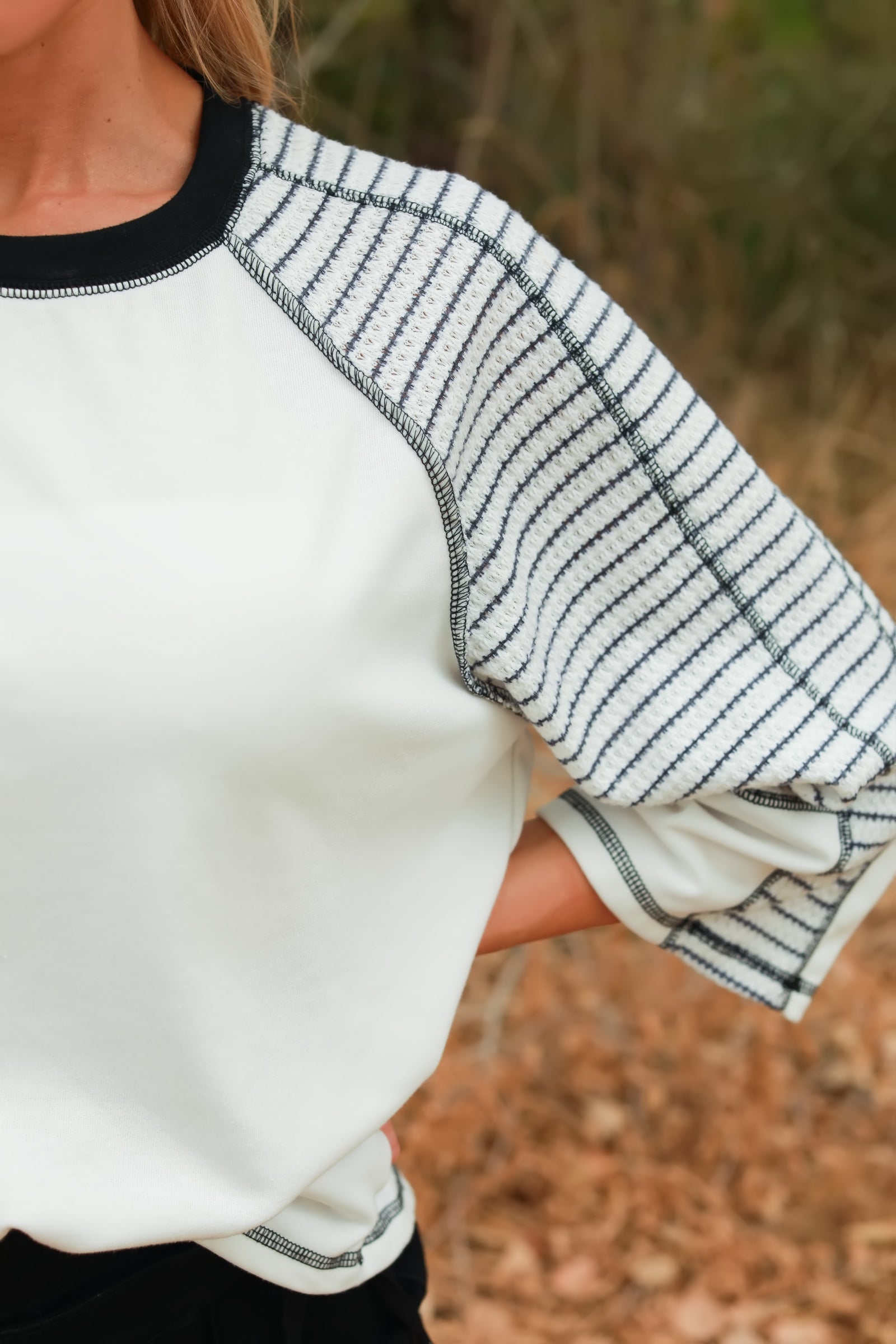 Preoccupied Striped Sleeve Top in Black, Closet Candy, 1