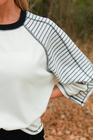 Preoccupied Striped Sleeve Top in Black, Closet Candy, 2