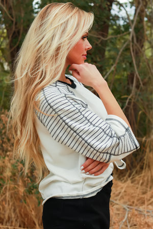 Preoccupied Striped Sleeve Top in Black, Closet Candy, 3