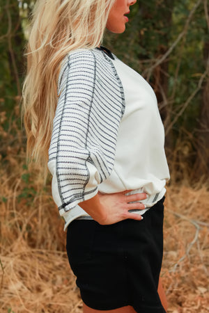 Preoccupied Striped Sleeve Top in Black, Closet Candy, 4
