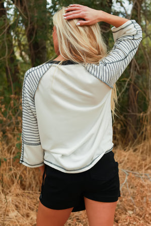 Preoccupied Striped Sleeve Top in Black, Closet Candy, 5