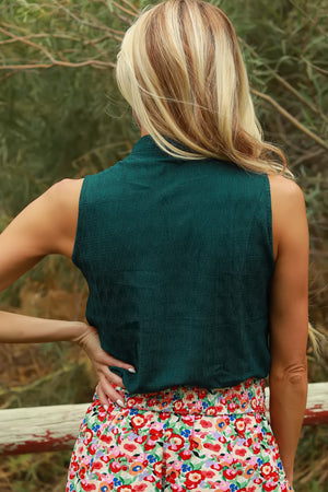 Matter of Fact Pleat Front Sleeveless Blouse in Sea Green, Closet Candy, 5