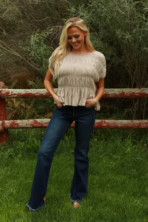 Driftwood Smocked Top, Latte, Closet Candy, 2