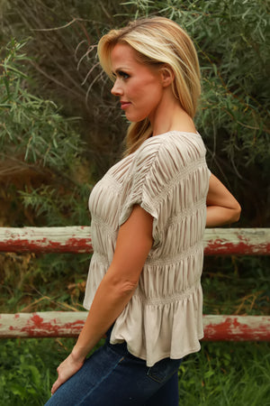 Driftwood Smocked Top, Latte, Closet Candy, 6