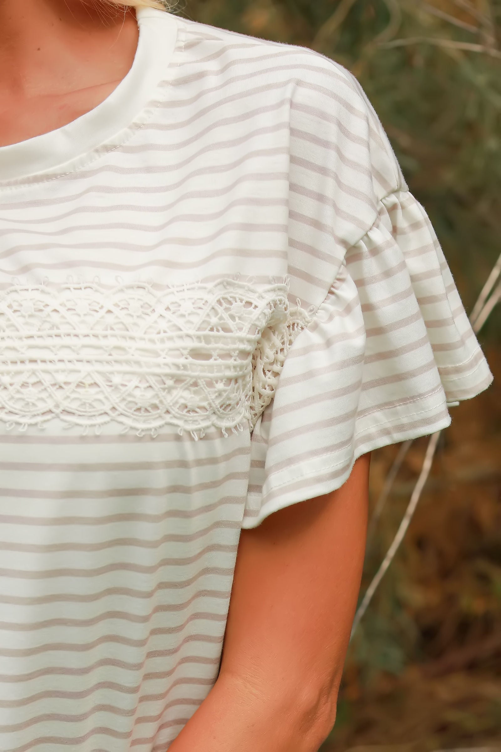 Hand to Hold Lace Detail Striped Top, Closet Candy, 1
