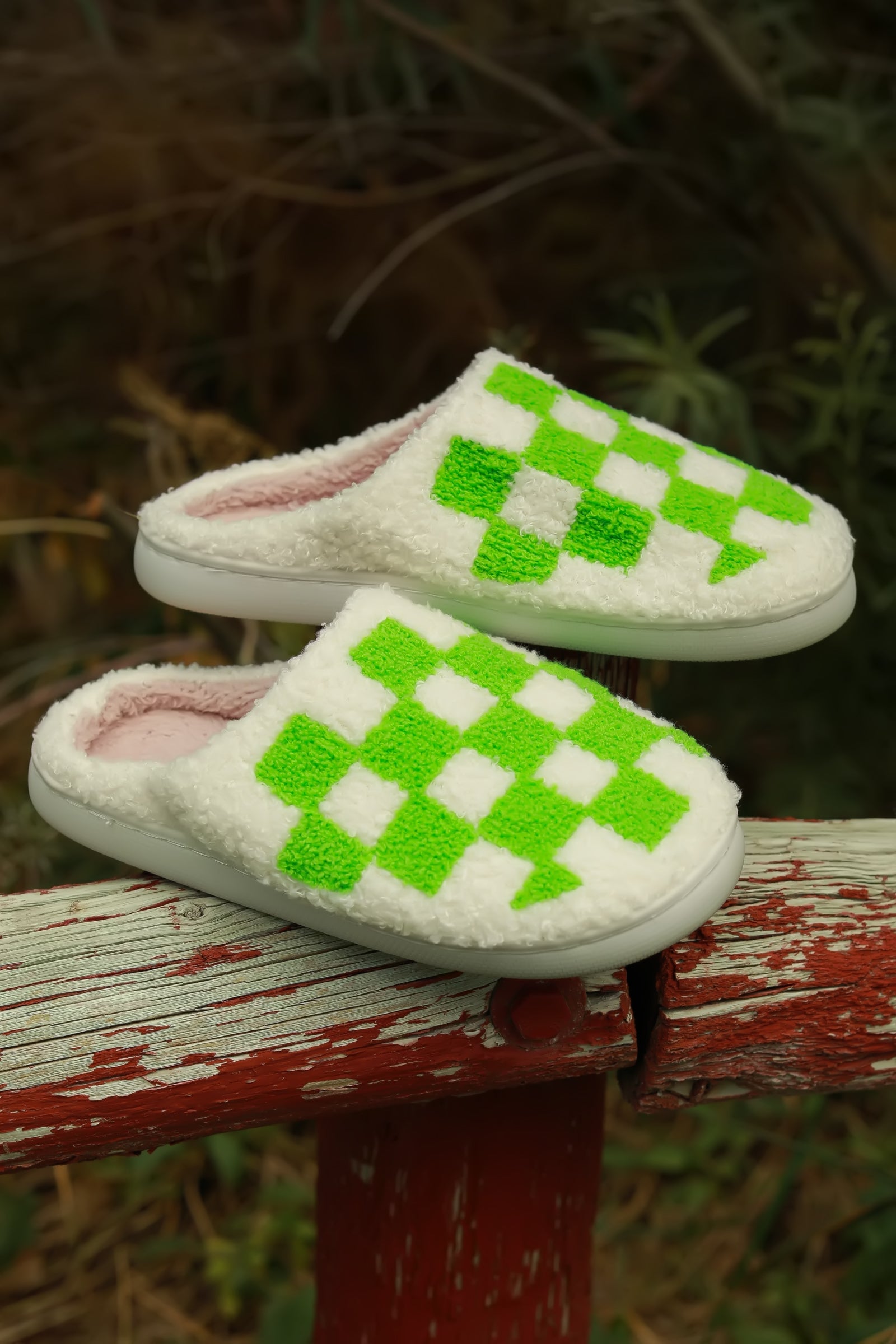 Checked Out Slippers in Green