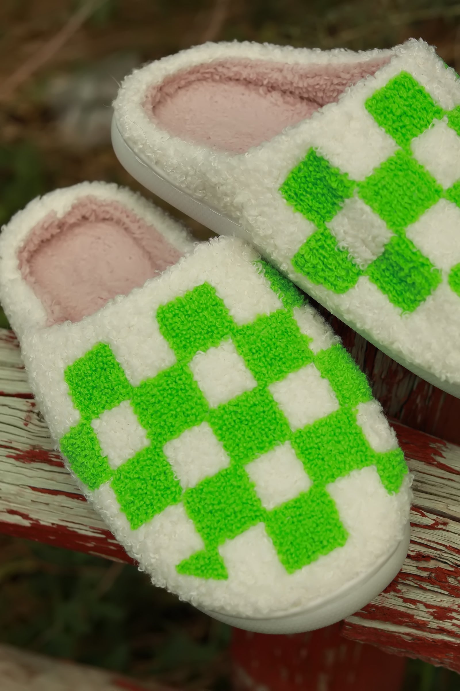 Checked Out Slippers in Green