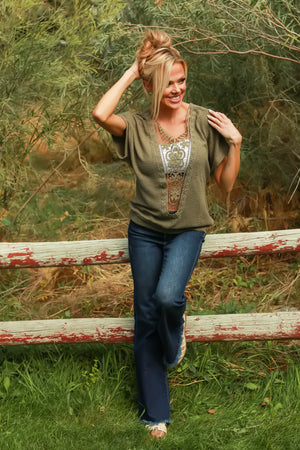 Hidden Detail Lace Back Top, Green, Closet Candy, 6