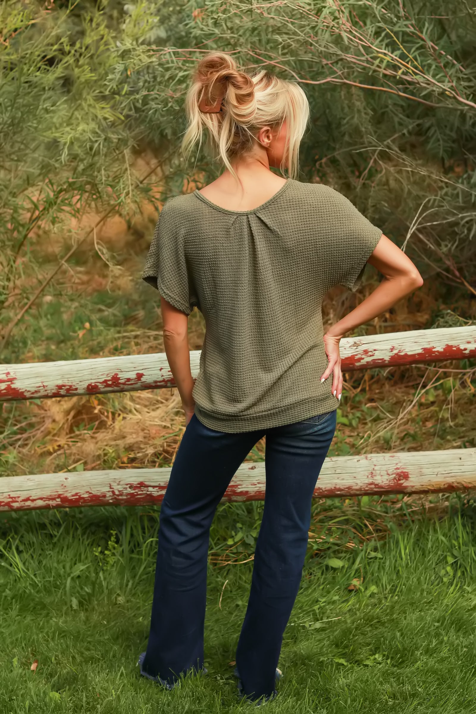 Hidden Detail Lace Back Top, Green, Closet Candy, 1