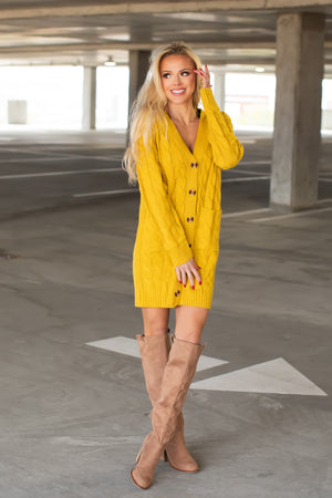 Mad Warm Long Sleeve Sweater Dress - Mustard, Closet Candy, 3