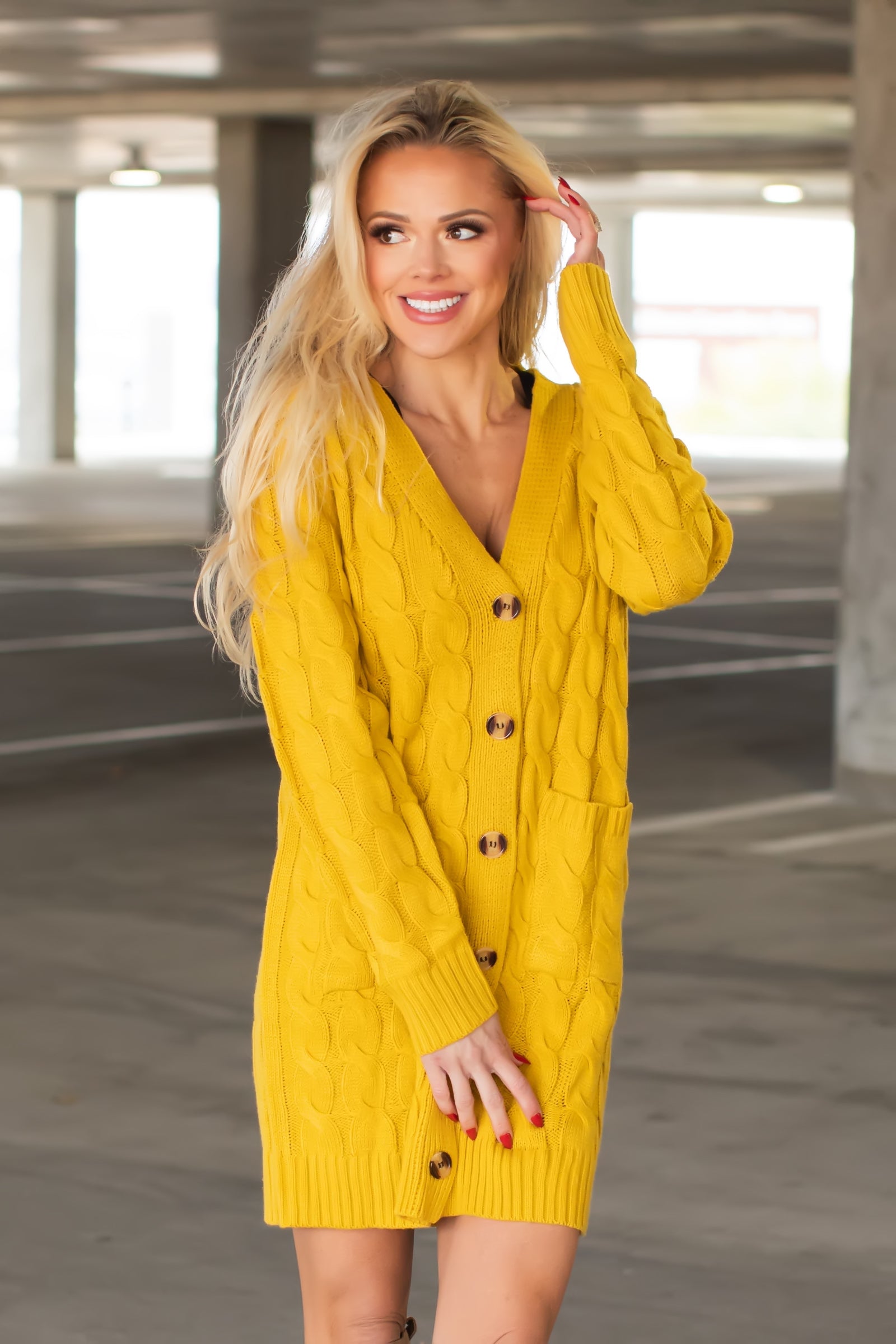Mad Warm Long Sleeve Sweater Dress - Mustard, Closet Candy, 1