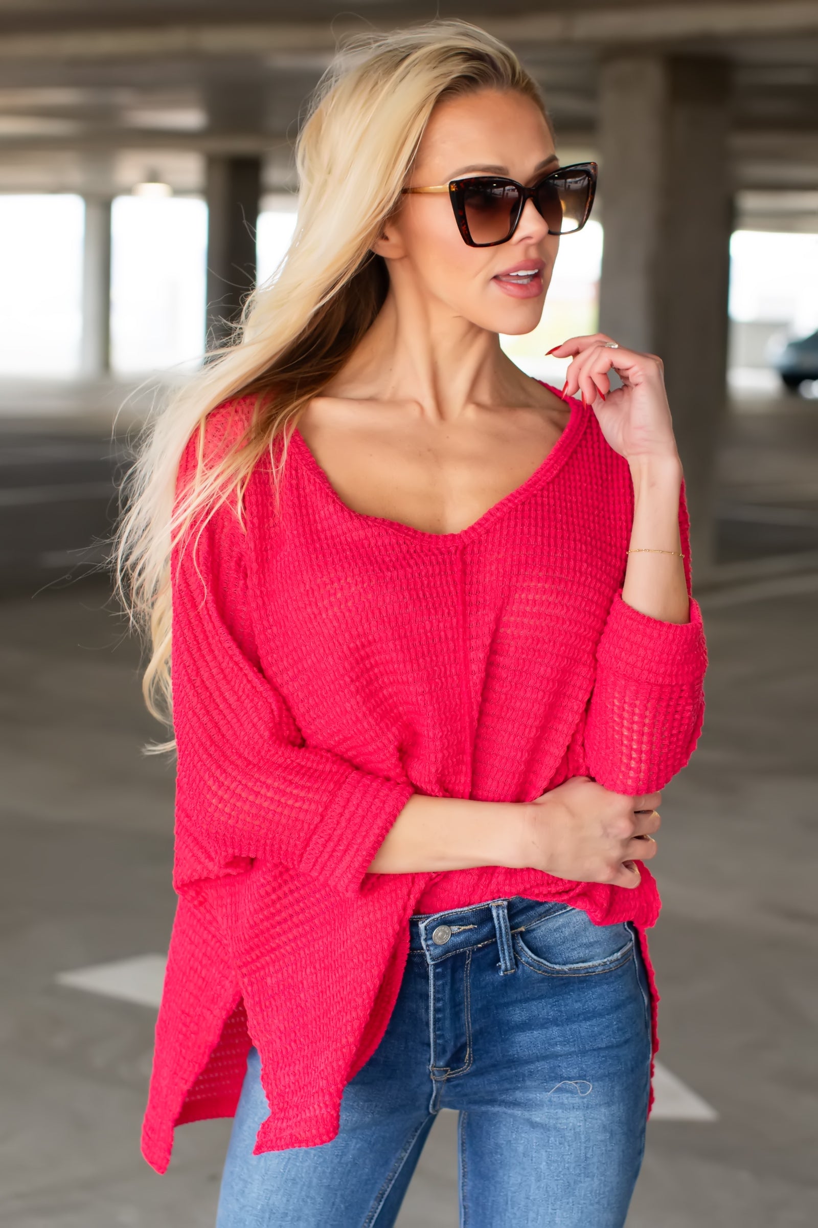 You Go Your Way Sweater - Viva Magenta, Closet Candy, 1