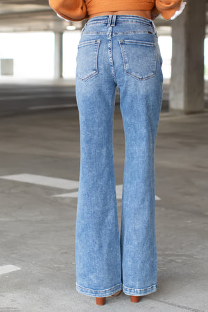 KANCAN Avonlea High Rise Wide Flare Jeans - Medium Wash, Closet Candy, 2