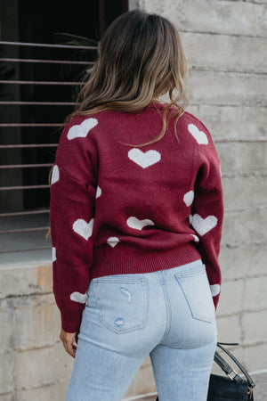 Drawing Hearts 'Round Our Names Cardigan - Burgundy, Closet Candy, 7