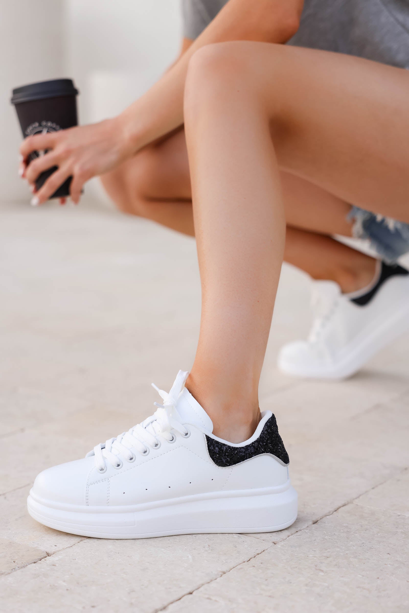 A Little Extra Sneakers - White Black, Closet Candy, closeup