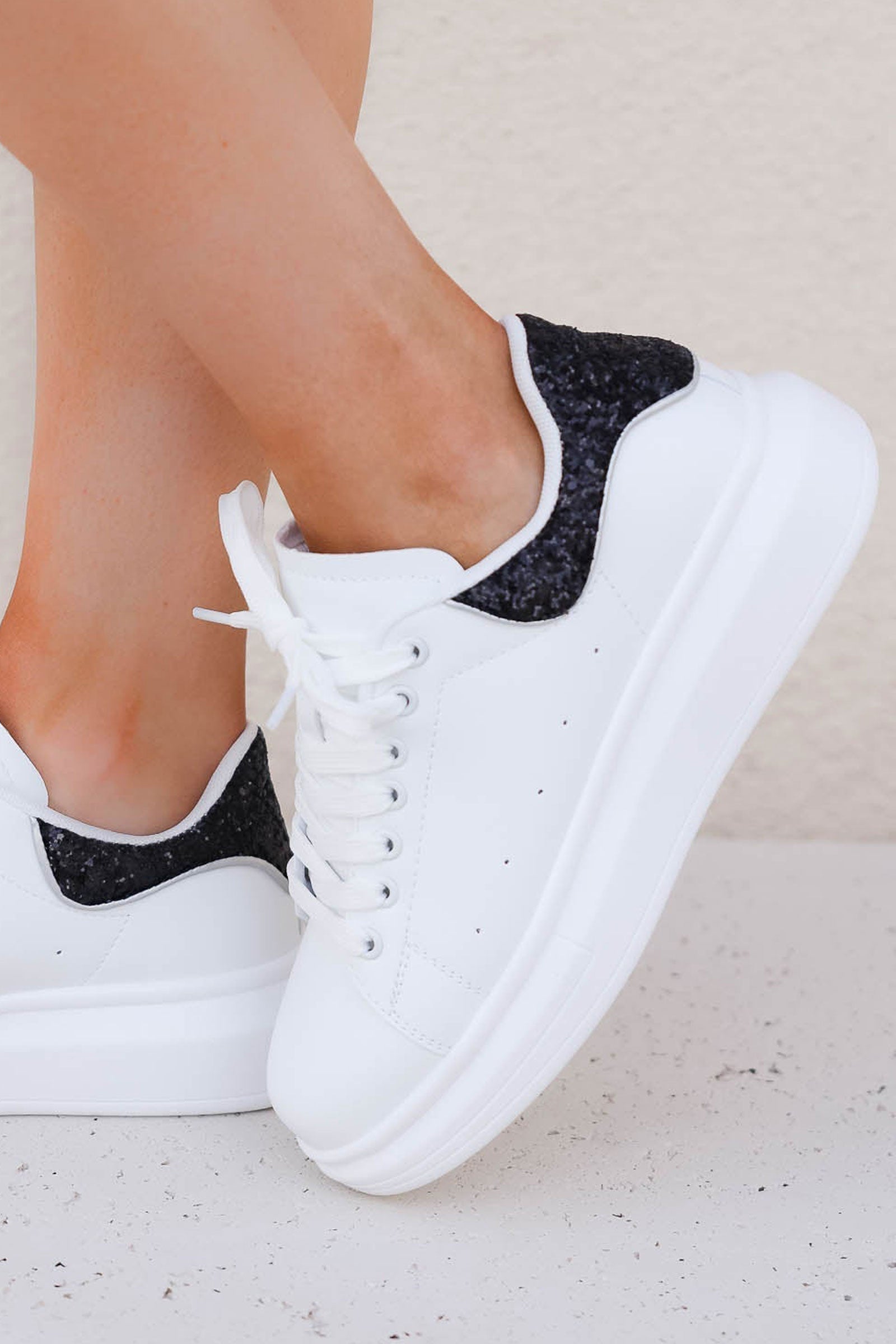 A Little Extra Sneakers - White Black, Closet Candy, closeup
