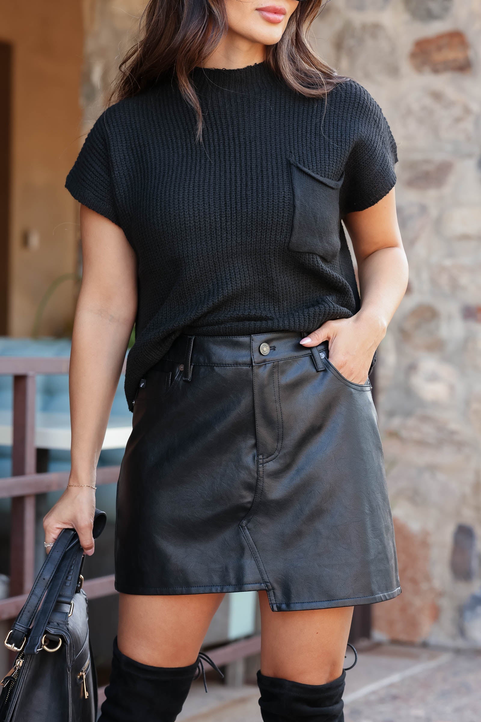 KANCAN Sapphire Vegan Leather Skirt - Black, Closet Candy, 1