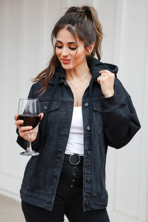 KANCAN Cleo Boyfriend Hooded Denim Jacket Black Closet Candy Boutique