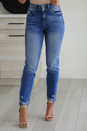 KANCAN Cadence Double Button Straight Leg Jeans - Medium Wash, Closet Candy, 2