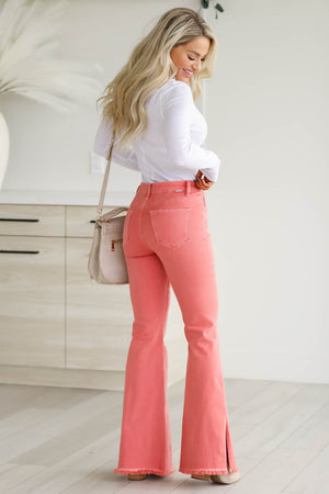 RISEN Jennifer Side Slit Flare Jeans - Peach Blossom, Closet Candy, 6