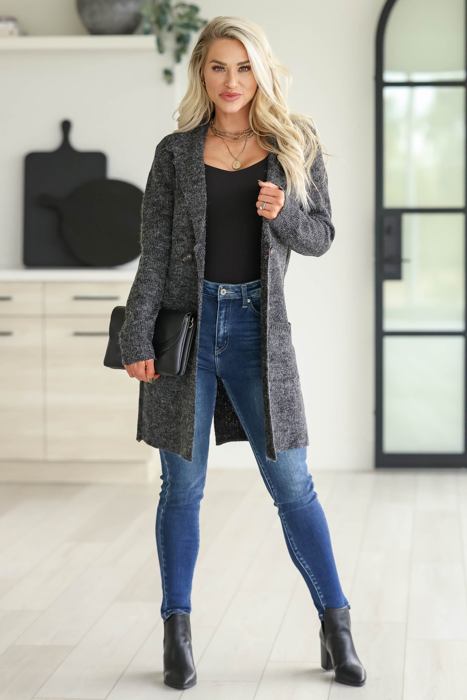 Charcoal longline cardigan deals