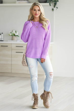 Spread Joy Waffle Knit Sweater - Lavender, Closet Candy, 1