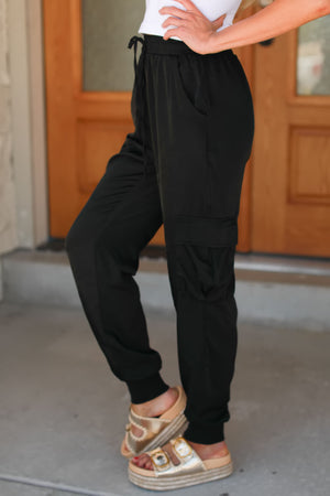 More Than Style Satin Cargo Pants, Black, Closet Candy, 4