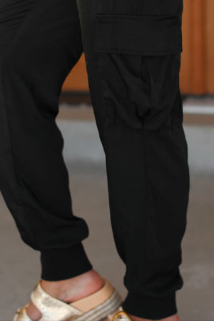 More Than Style Satin Cargo Pants, Black, Closet Candy, 3