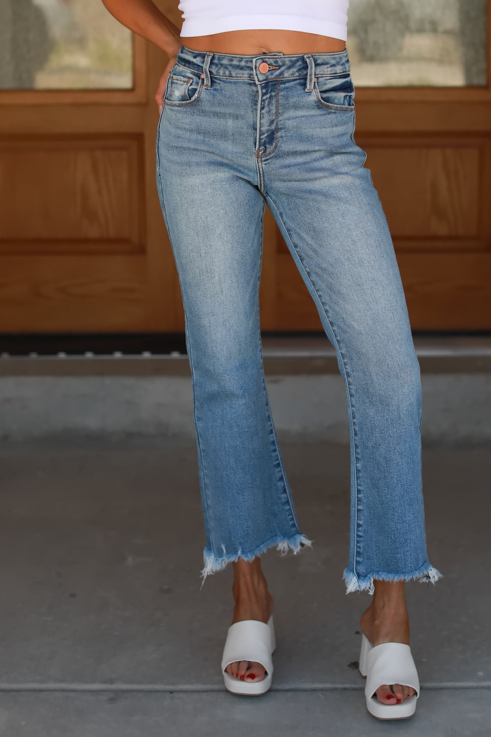 RISEN Summertime Faded Cropped Straight Jeans - Medium Wash, Closet Candy, 1