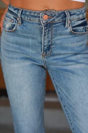 RISEN Summertime Faded Cropped Straight Jeans - Medium Wash, Closet Candy, 2