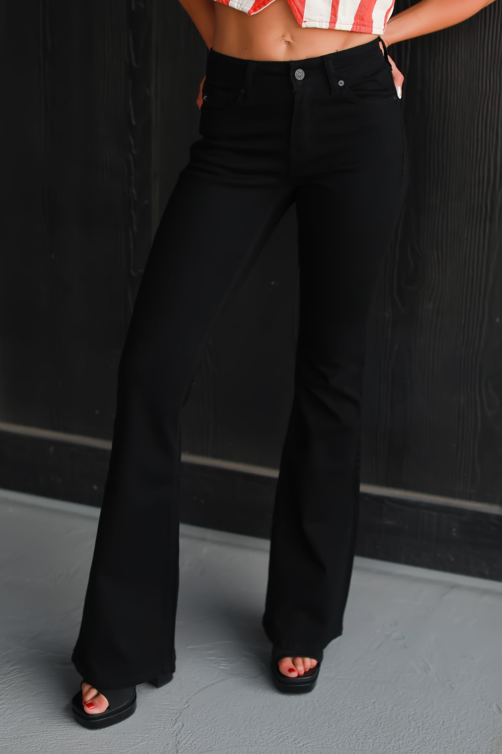 KANCAN Ilene Mid Rise Flare Jeans - Black, Closet Candy, 1