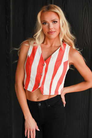 Daydream Believer Striped Vest - Tomato/Cream, Closet Candy, 1
