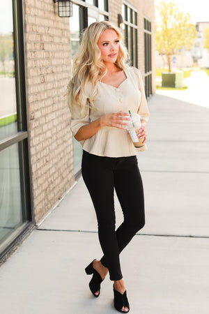 Sweetheart Charm Peplum Blouse - Beige, Closet Candy, 3