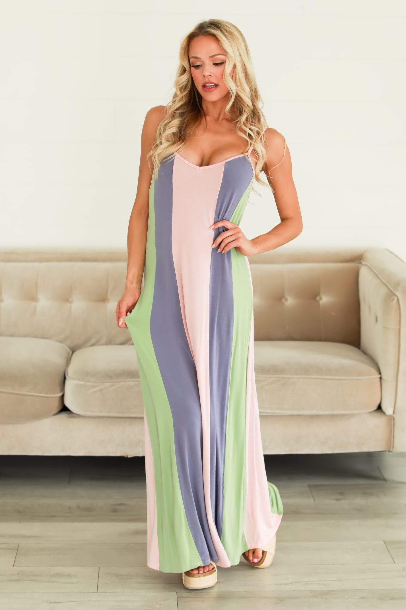 Pastel Prism Maxi Cami Dress - Sage, Closet Candy, 1