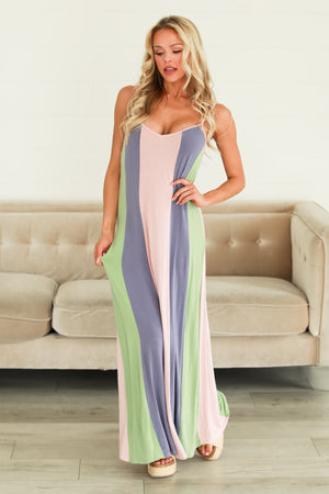 Pastel Prism Maxi Cami Dress - Sage, Closet Candy, 1