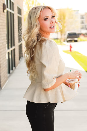 Sweetheart Charm Peplum Blouse - Beige, Closet Candy, 4