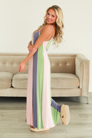 Pastel Prism Maxi Cami Dress - Sage, Closet Candy, 4